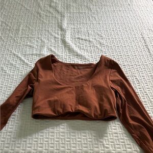 Aerie Rust Ribbed Long Sleeve crop top